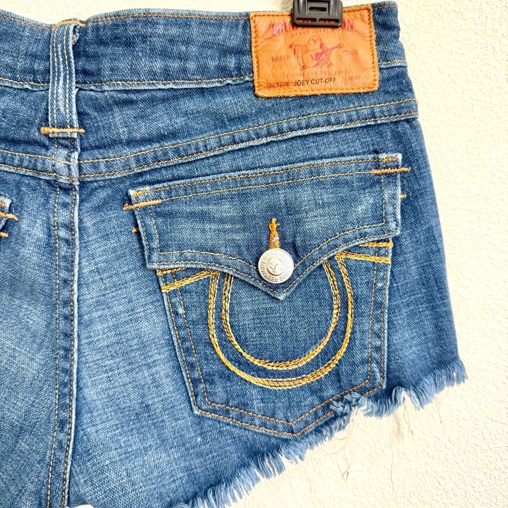 True Religion Blue Jean Shorts with Gold Stitching - Picture 2 of 4
